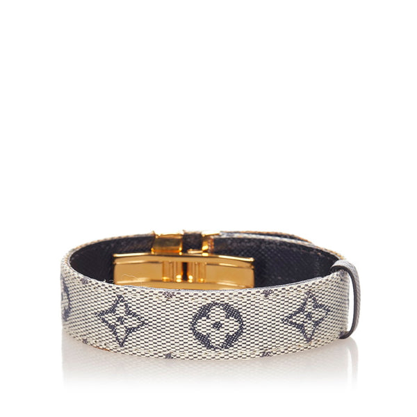 ルイ ヴィトン M64540 ブルー ベージュ レザー モノグラムミニ グッドラックブレス バングル レディース LOUIS VUITTON 【中古】