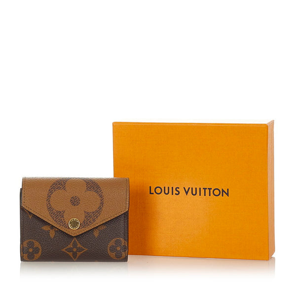 ルイ ヴィトン モノグラム ジャイアント リバース ポルトフォイユ ゾエ M80725 ブラウン 三つ折り財布 レディース LOUIS VUITTON 【中古】