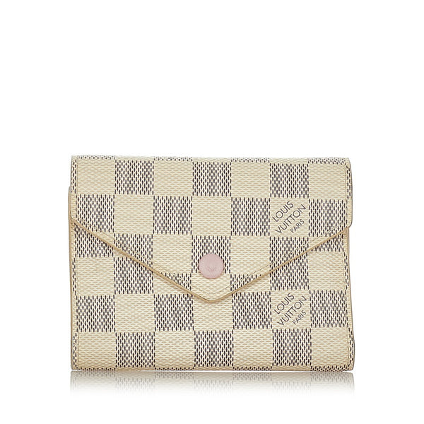 ルイ ヴィトン ダミエ アズール ポルトフォイユ ヴィクトリーヌ N64022 ピンク PVC レザー 三つ折り財布 レディース LOUIS VUITTON 【中古】