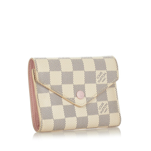 ルイ ヴィトン ダミエ アズール ポルトフォイユ ヴィクトリーヌ N64022 ピンク PVC レザー 三つ折り財布 レディース LOUIS VUITTON 【中古】