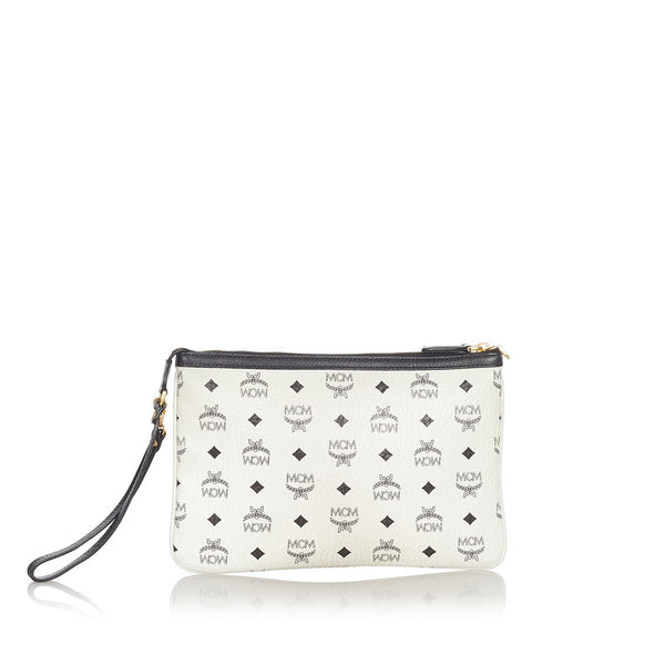 エム シー エム アイコン ホワイト ブラック レザー クラッチバッグ レディース MCM 【中古】