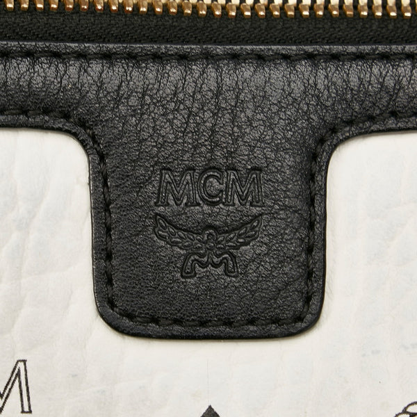 エム シー エム アイコン ホワイト ブラック レザー クラッチバッグ レディース MCM 【中古】