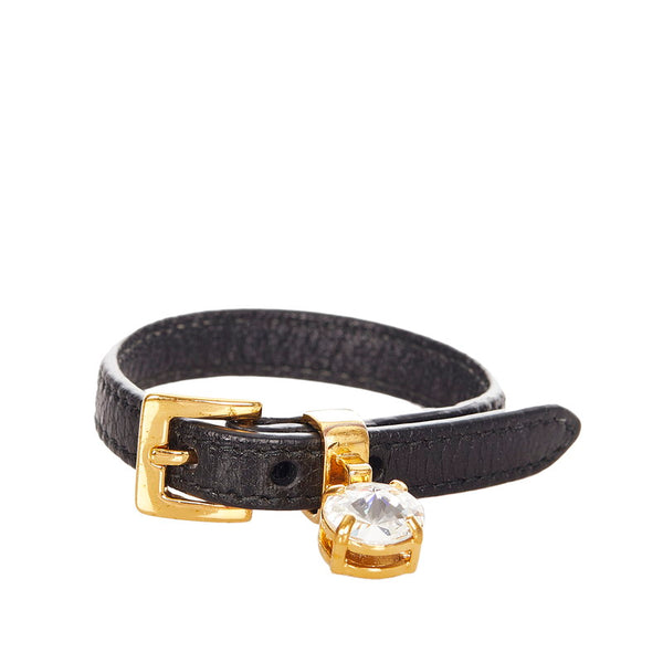 ミュウミュウ ブラック ゴールド レザー ラインストーン ブレスレット レディース MIUMIU 【中古】