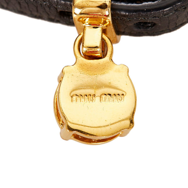 ミュウミュウ ブラック ゴールド レザー ラインストーン ブレスレット レディース MIUMIU 【中古】