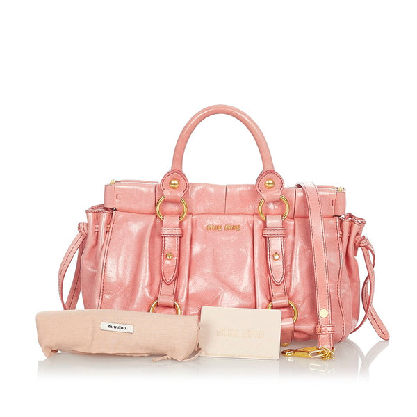 ミュウミュウ RN0647 ピンク レザー ハンドバッグ ショルダーバッグ 2WAY レディース MIUMIU 【中古】