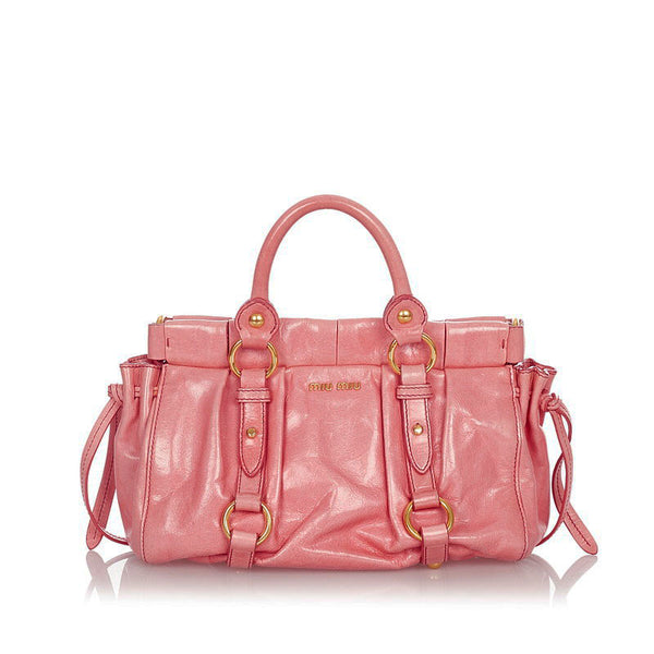 ミュウミュウ RN0647 ピンク レザー ハンドバッグ ショルダーバッグ 2WAY レディース MIUMIU 【中古】