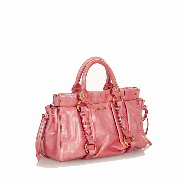 ミュウミュウ RN0647 ピンク レザー ハンドバッグ ショルダーバッグ 2WAY レディース MIUMIU 【中古】