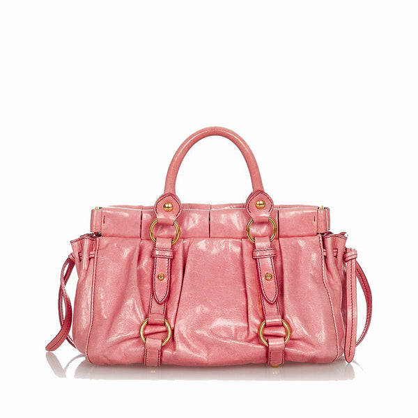 ミュウミュウ RN0647 ピンク レザー ハンドバッグ ショルダーバッグ 2WAY レディース MIUMIU 【中古】