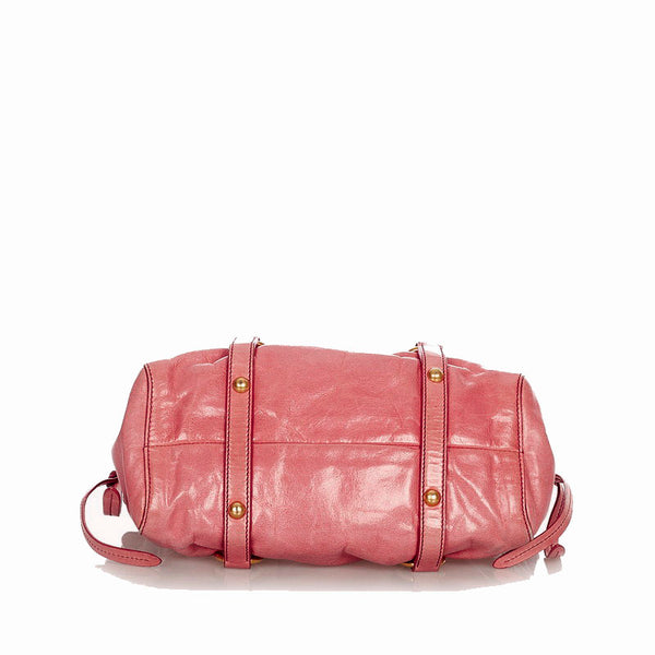 ミュウミュウ RN0647 ピンク レザー ハンドバッグ ショルダーバッグ 2WAY レディース MIUMIU 【中古】