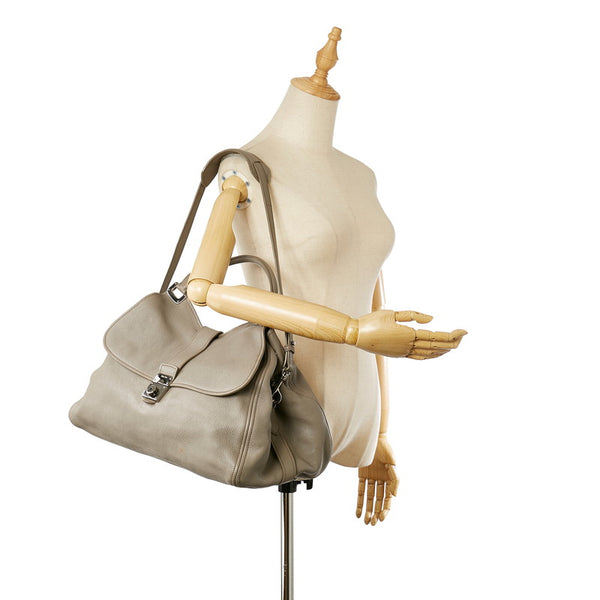 ミュウミュウ グレー レザー ハンドバッグ ショルダーバッグ 2WAY レディース MIUMIU 【中古】