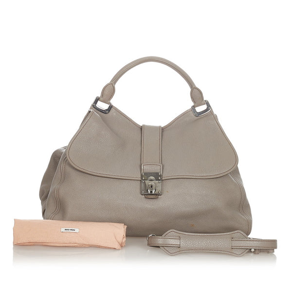 ミュウミュウ グレー レザー ハンドバッグ ショルダーバッグ 2WAY レディース MIUMIU 【中古】