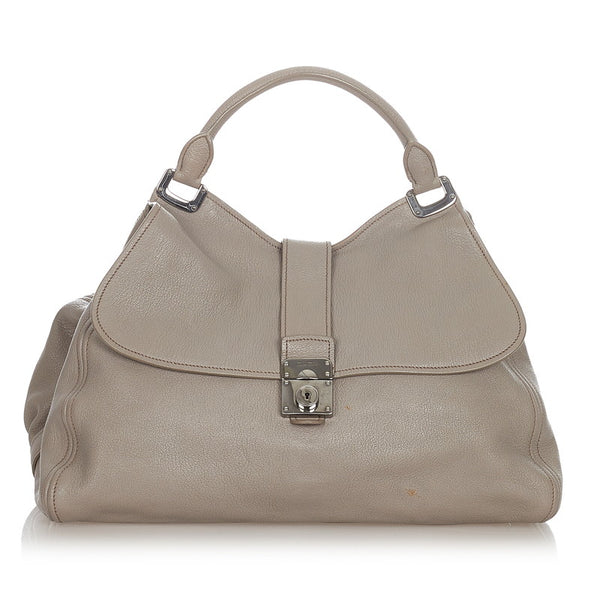 ミュウミュウ グレー レザー ハンドバッグ ショルダーバッグ 2WAY レディース MIUMIU 【中古】