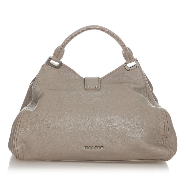 ミュウミュウ グレー レザー ハンドバッグ ショルダーバッグ 2WAY レディース MIUMIU 【中古】