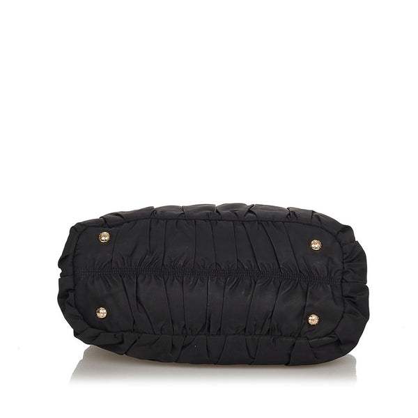 プラダ ギャザー ブラック ナイロン レザー ハンドバッグ レディース PRADA 【中古】