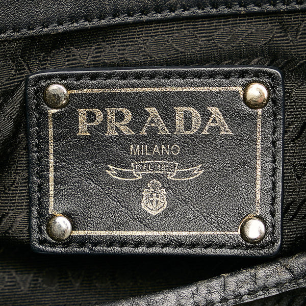 プラダ ギャザー ブラック ナイロン レザー ハンドバッグ レディース PRADA 【中古】