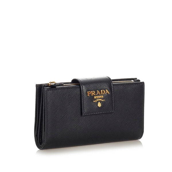プラダ ブラック レザー 長財布 レディース PRADA 【中古】
