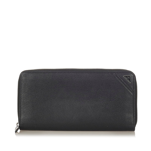 プラダ 2ML317 ブラック レザー ラウンドファスナー長財布 メンズ PRADA 【中古】