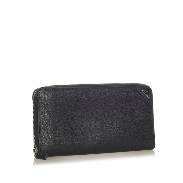プラダ 2ML317 ブラック レザー ラウンドファスナー長財布 メンズ PRADA 【中古】