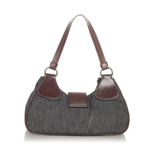 プラダ ネイビー ブラウン デニム ショルダーバッグ レディース PRADA 【中古】