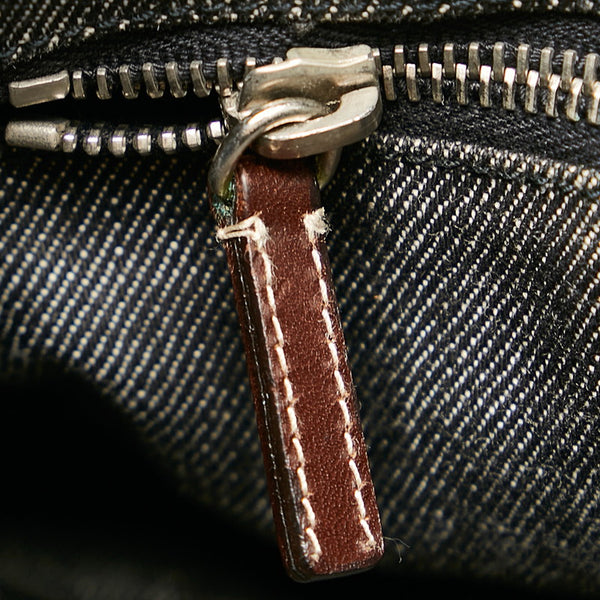 プラダ ネイビー ブラウン デニム ショルダーバッグ レディース PRADA 【中古】