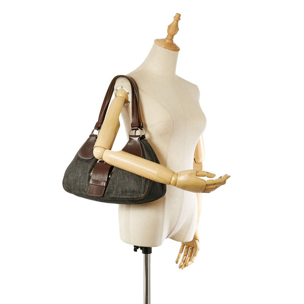 プラダ ネイビー ブラウン デニム ショルダーバッグ レディース PRADA 【中古】