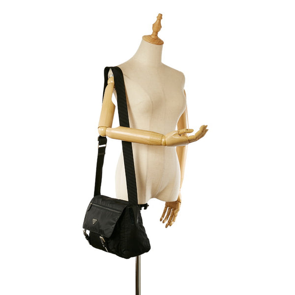 プラダ B6671 ブラック ナイロン レザー ショルダーバッグ レディース PRADA 【中古】