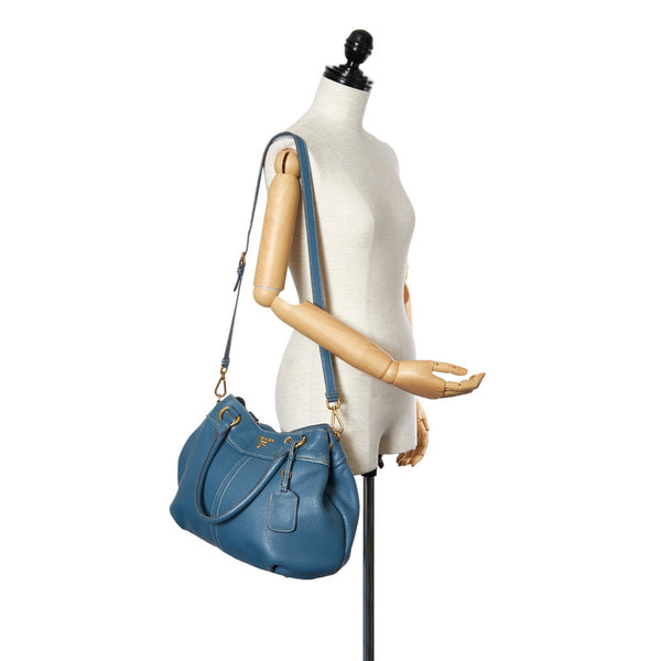 プラダ BN1777 ブルー レザー ハンドバッグ ショルダーバッグ 2WAY レディース PRADA 【中古】