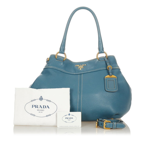 プラダ BN1777 ブルー レザー ハンドバッグ ショルダーバッグ 2WAY レディース PRADA 【中古】