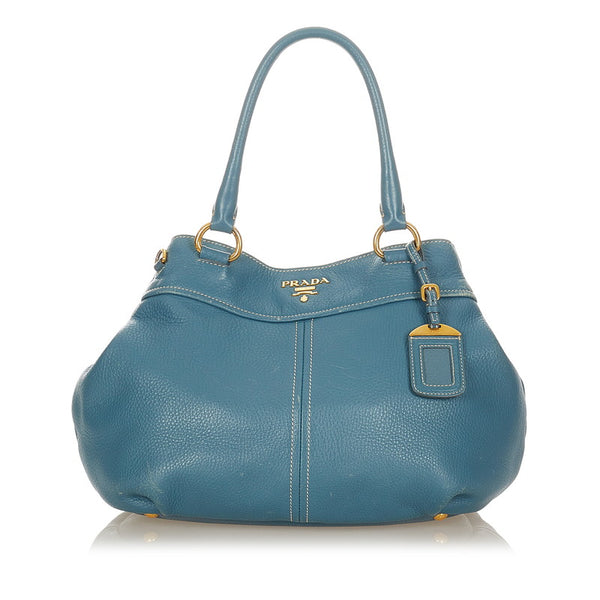 プラダ BN1777 ブルー レザー ハンドバッグ ショルダーバッグ 2WAY レディース PRADA 【中古】