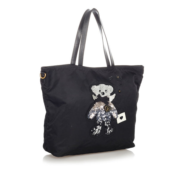 プラダ ベアー クマ スパンコール ブラック ナイロン レザー ショルダーバッグ トートバッグ レディース PRADA 【中古】