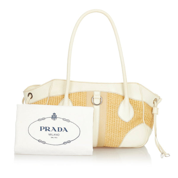プラダ ベージュ ホワイト ストロー レザー ハンドバッグ レディース PRADA 【中古】