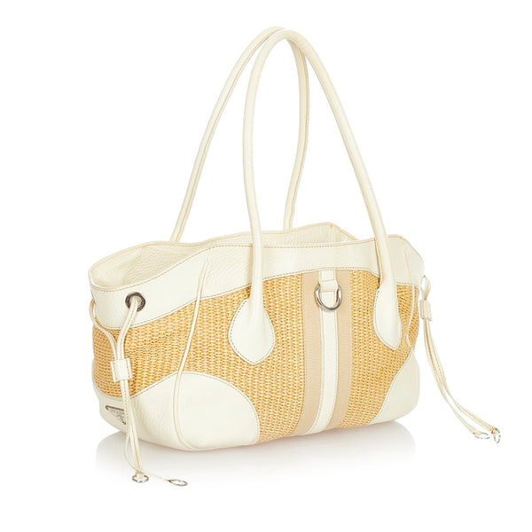 プラダ ベージュ ホワイト ストロー レザー ハンドバッグ レディース PRADA 【中古】