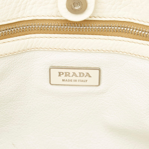 プラダ ベージュ ホワイト ストロー レザー ハンドバッグ レディース PRADA 【中古】