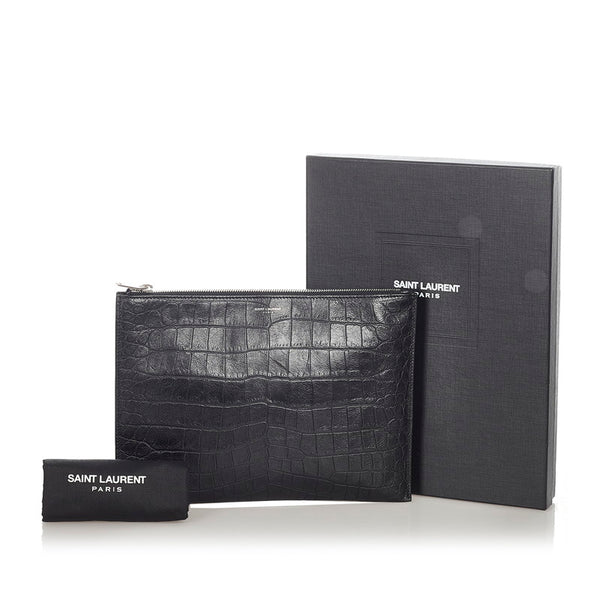 サンローラン ブラック レザー 型押し クラッチバッグ メンズ SAINT LAURENT 【中古】