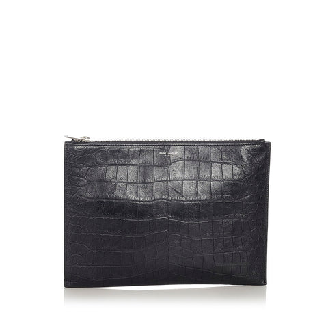 サンローラン ブラック レザー 型押し クラッチバッグ メンズ SAINT LAURENT 【中古】