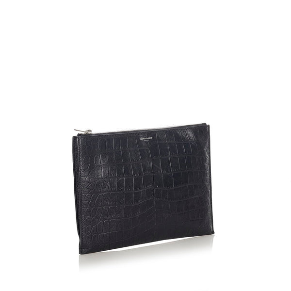 サンローラン ブラック レザー 型押し クラッチバッグ メンズ SAINT LAURENT 【中古】