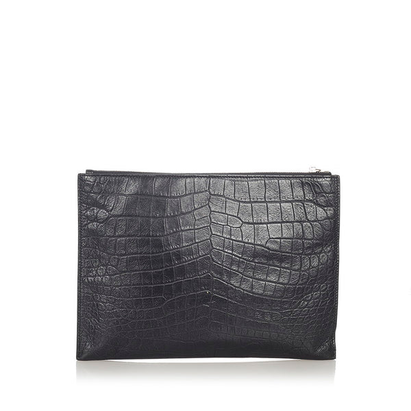 サンローラン ブラック レザー 型押し クラッチバッグ メンズ SAINT LAURENT 【中古】