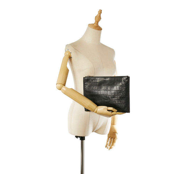 サンローラン ブラック レザー 型押し クラッチバッグ メンズ SAINT LAURENT 【中古】