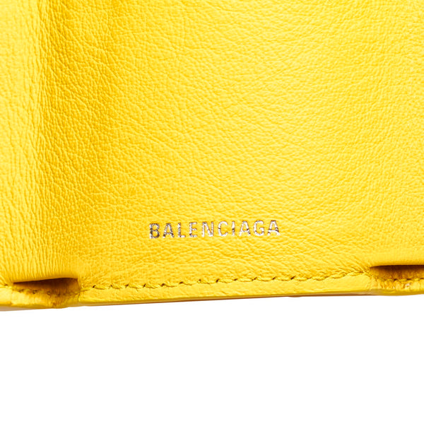 バレンシアガ ペーパーミニウオレット 三つ折り財布 イエロー カーフ レディース BALENCIAGA 【中古】