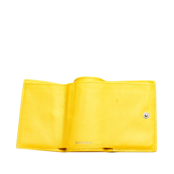 バレンシアガ ペーパーミニウオレット 三つ折り財布 イエロー カーフ レディース BALENCIAGA 【中古】