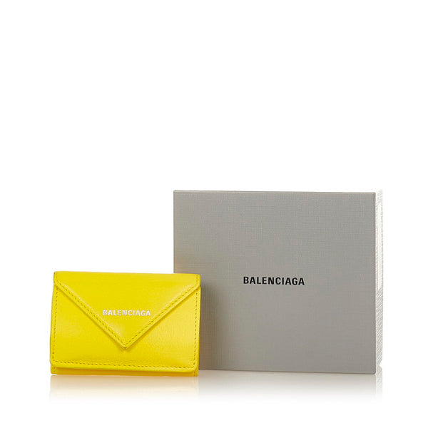 バレンシアガ ペーパーミニウオレット 三つ折り財布 イエロー カーフ レディース BALENCIAGA 【中古】