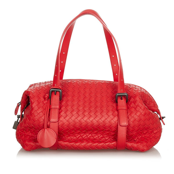 ボッテガヴェネタ イントレチャート BO2893693Q レッド レザー ハンドバッグ レディース BOTTEGAVENETA 【中古】