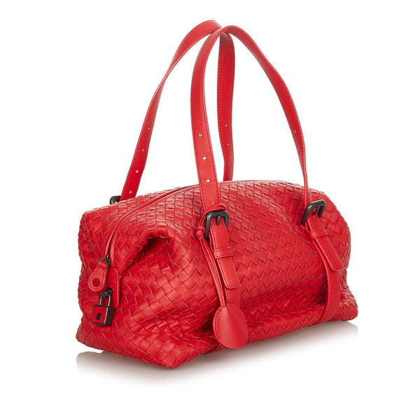 ボッテガヴェネタ イントレチャート BO2893693Q レッド レザー ハンドバッグ レディース BOTTEGAVENETA 【中古】