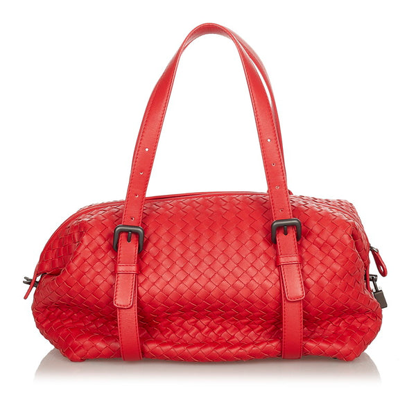 ボッテガヴェネタ イントレチャート BO2893693Q レッド レザー ハンドバッグ レディース BOTTEGAVENETA 【中古】