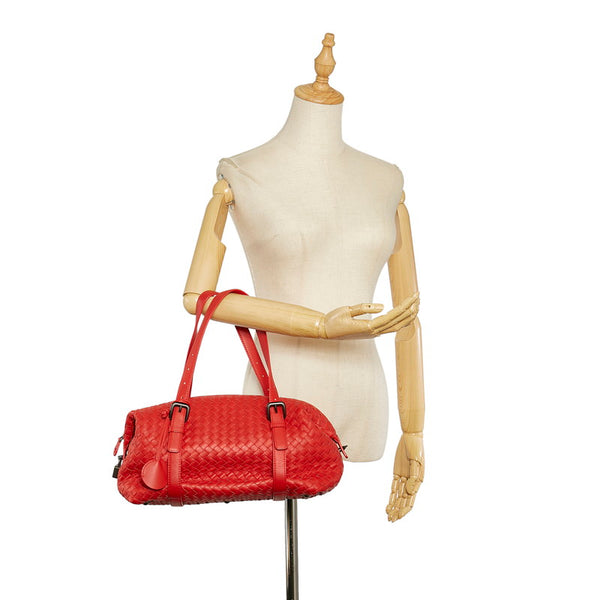 ボッテガヴェネタ イントレチャート BO2893693Q レッド レザー ハンドバッグ レディース BOTTEGAVENETA 【中古】