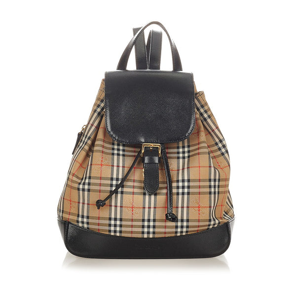 バーバリー ノバチェック ベージュ ブラック キャンバス レザー リュック バックパック レディース BURBERRY 【中古】