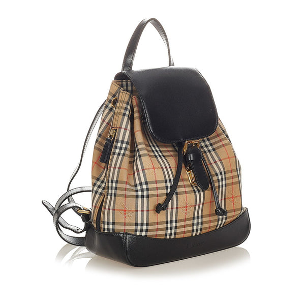 バーバリー ノバチェック ベージュ ブラック キャンバス レザー リュック バックパック レディース BURBERRY 【中古】