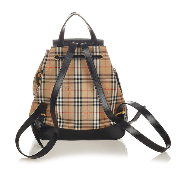 バーバリー ノバチェック ベージュ ブラック キャンバス レザー リュック バックパック レディース BURBERRY 【中古】