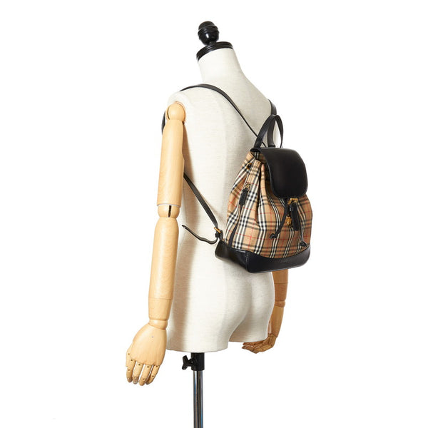 バーバリー ノバチェック ベージュ ブラック キャンバス レザー リュック バックパック レディース BURBERRY 【中古】