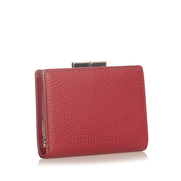 バーバリー レッド レザー 二つ折り財布 レディース BURBERRY 【中古】